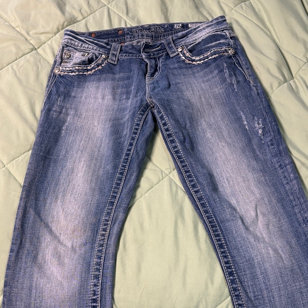 Miss Me Women's Distressed Blue Straight Leg Jeans